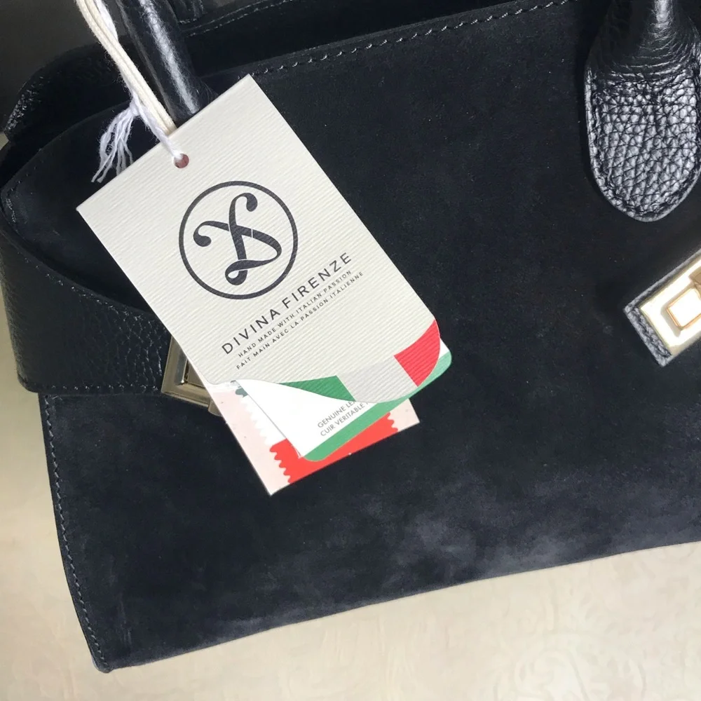 NWT Divina Firenze Suede & Leather Satchel with Structured Shape